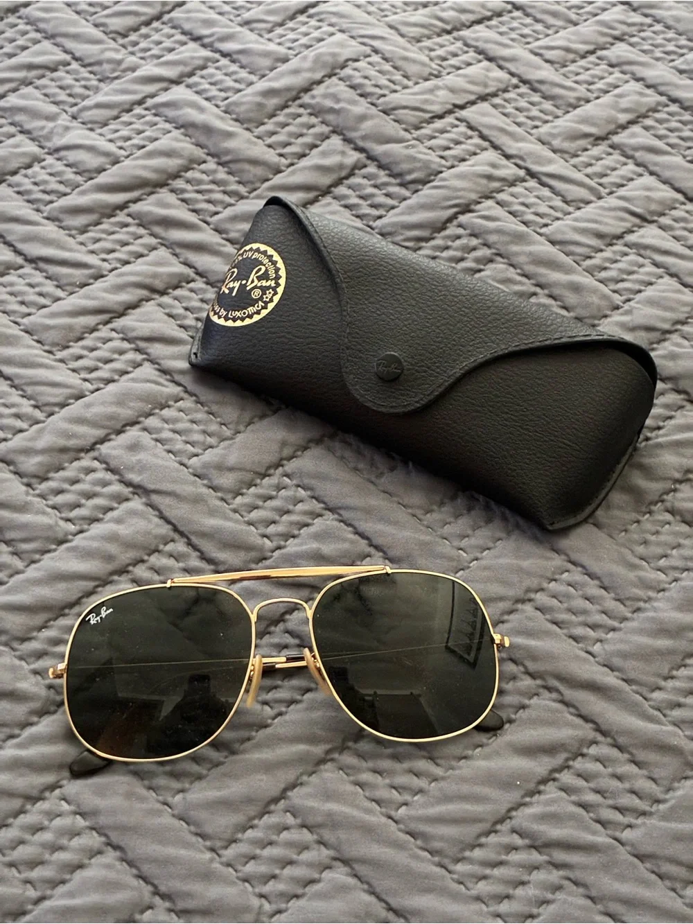 RAY-BAN Gold Sunglasses THE GENERAL RB 3561 001 57-17 G-15 Green Lenses